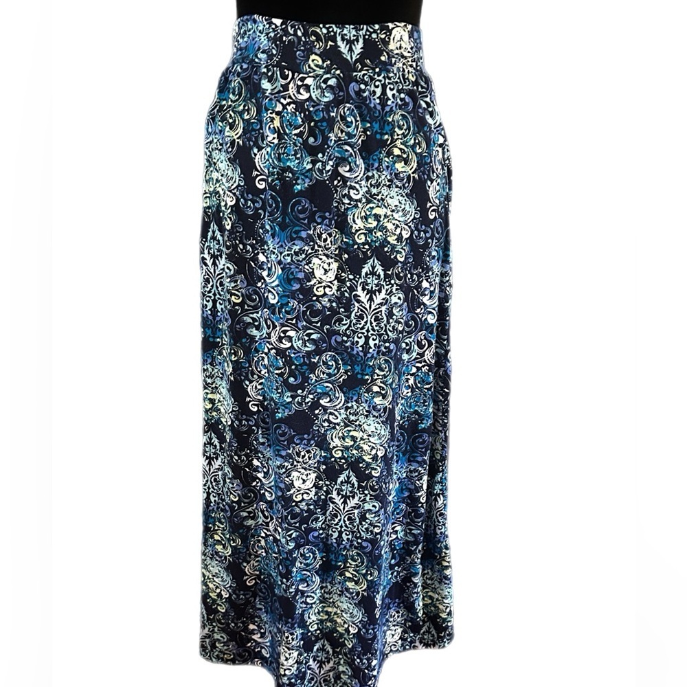Kim Rogers Blue and White Patterned Full Skirt size L